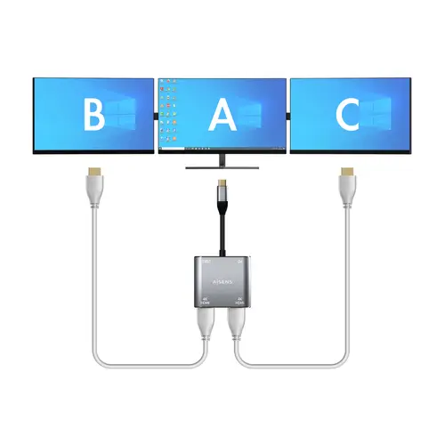 Conversor USB-C a 2XHDMI 4K SST MST/USB2.0/USB-C PD 60W, USB-C/M-2XHDMI/H-USB-A/H-USB-C/H, Gris, 15CM - Imagen 4