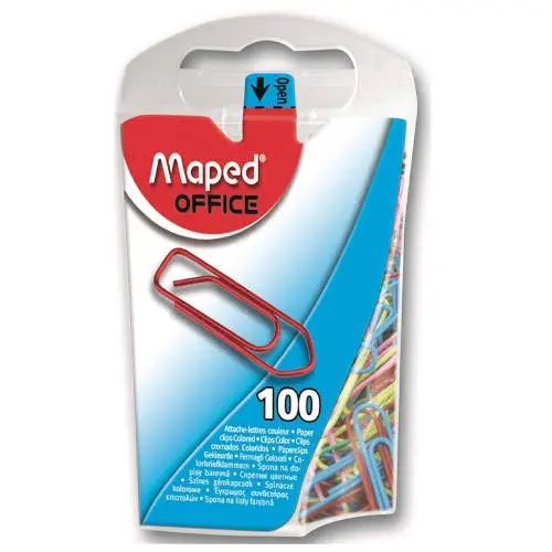 CAJA DE 100 CLIPS ACERO LACADO DIMENSIONES 25MM. COLORES SURTIDOS MAPED 321011