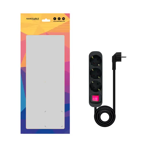 Regleta de Enchufes con 3 Tomas con Interruptor, 1.4 m, Negro - Imagen 3