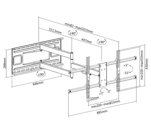 Soporte de pared para TV de movimiento completo con brazo largo de 43"-80 - Imagen 9