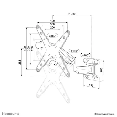 WL70-550BL14 Soporte de pared para monitor/TV 32-55" - resorte de gas - movimiento completo - Imagen 15
