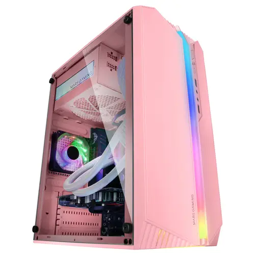 MC-S1, Caja PC Compacta Gaming Micro-ATX, Iluminación ARGB 12 Modos, Ventilador FRGB, Ventana Lateral Completa RGB, Rosa - Imagen 4