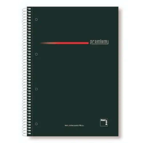 CUADERNO SERIE PREMIUM TAPA EXTRA DURA 70 GRS. A-4 (210X297MM.) MICROPERFORADO 160 HOJAS CUADRÍCULA 5X5 + GRECA NEGRO PACSA 16396