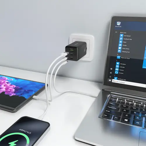 Cargador GaN 100W, 2x USB-C PD3.0 QC4.0 QC5.0, 1x USB-A QC3.0, Negro - Imagen 6