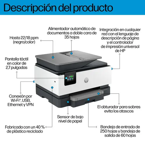 OfficeJet Pro 9120b Inalámbrico All-in-One Color Impresora, Impresión a doble cara  Copiadora y escáner - Imagen 4