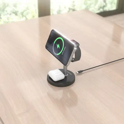 AISENS Cargador Inalambrico USB C 4 en 1 De 15W Para Movil  Apple Watch  Auriculares Con Estuche De Carga  Negro - Imagen 5
