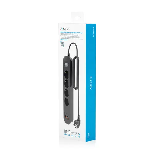 Regleta de Enchufes Multifuncion con 4 Tomas + Cargador PD3.0 20W 2xUSB-C, 2xUSB-A, 1.4m, Negro - Imagen 7