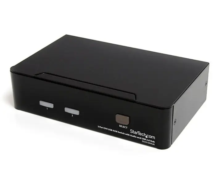 Conmutador Switch KVM - 2 puertos USB 2.0 - Audio Vídeo DVI