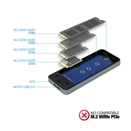TQE-2281G caja para disco duro externo Caja externa para unidad de estado sólido (SSD) Gris M.2 - Imagen 4