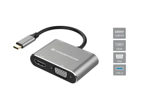 DONN16G base para portátil y replicador de puertos Alámbrico USB 3.2 Gen 1 (3.1 Gen 1) Type-C Negro, Plata - Imagen 1