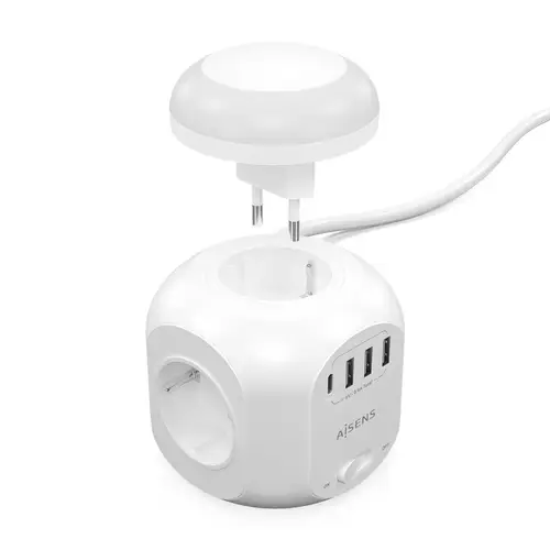 Regleta de Enchufes Sobremesa Multifuncion con 4 Tomas + 1XUSB-C, 3XUSB-A, Luz Nocturna, 1.8M, Blanco - Imagen 2