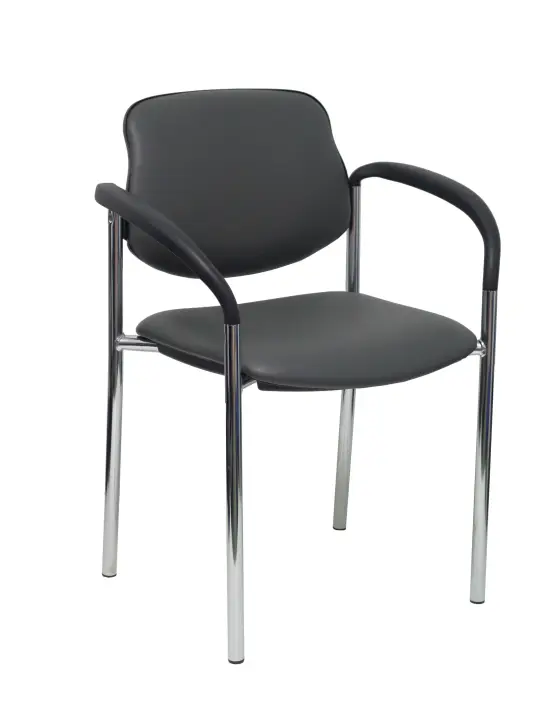 Silla fija Villalgordo similpiel gris oscuro chasis cromo con brazos