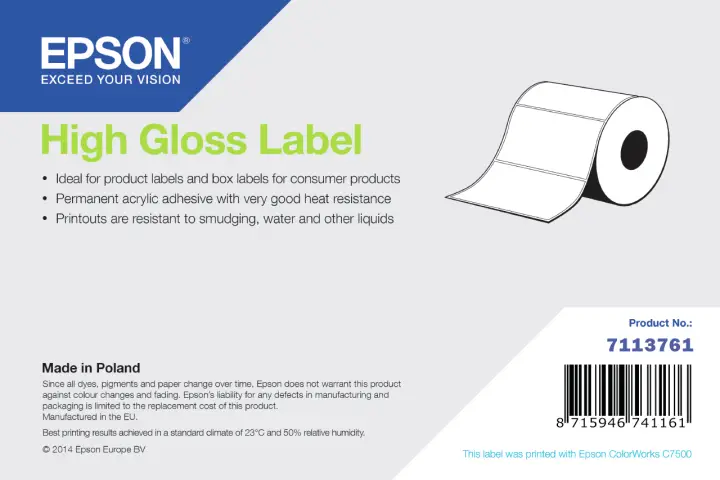 High Gloss Label - Continuous Roll: 102mm x 33m