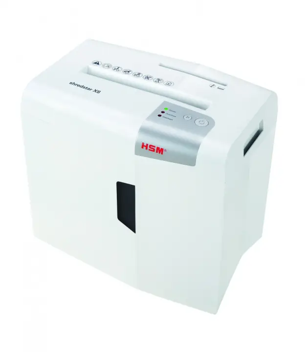 X8 triturador de papel Corte en partículas 58 dB 22 cm Plata, Blanco