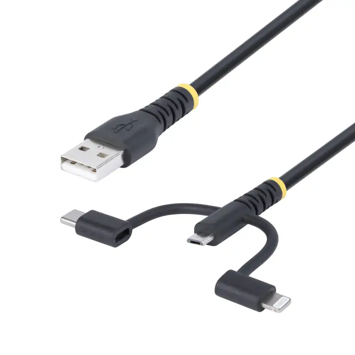 Cable Multicarga Resistente USB de 1m - Lightning/Micro-USB/USB-C - Certificado Apple MFi - Recubrimiento de Aramida - Cable Cargador USB Tipo C 3 en 1 - para iPhone/iPad/Android