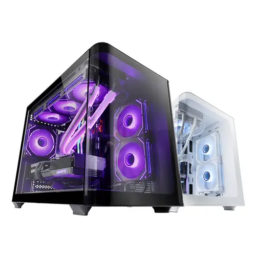 MC-FUSIONM, Caja Gaming Micro-ATX, Ventana Lateral y Frontal Curvo de Cristal Templado Continuo, Minitorre PC Doble Cámara, Soporte Refrigeración Líquida, Espacio Interno Optimizado, Negro - Imagen 2