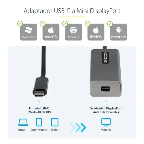 Adaptador USB C a Mini DisplayPort - Convertidor de Vídeo USB Tipo C a mDP/Mini DP a 4K 60Hz - Compatible con Thunderbolt 3 - Cable de 30cm - Versión Mejorada de CDP2MDP - Imagen 5