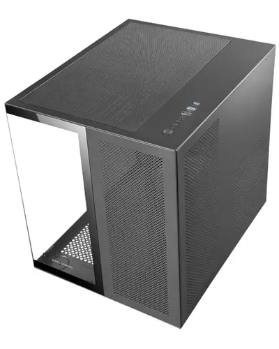 MC-NOVAM, Caja Compacta Custom MicroATX, Doble Ventana Cristal Templado Continuo, Estructura Modular Doble Cámara, Rejilla Frontal, Soporte Refrigeración Líquida, Conector USB-C, Negro - Imagen 1
