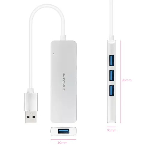 Hub USB-A 3.0. a 4xUSB3.0, USB-A/M-USB 3.0/H, Aluminio, Color Plata, 18 cm - Imagen 2