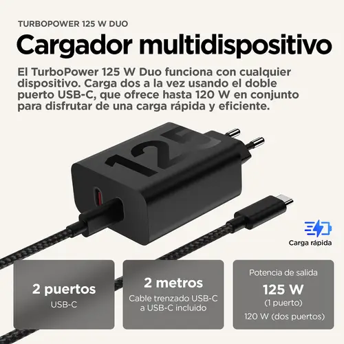 TurboPower 125W Duo Charger Universal Negro Corriente alterna Carga rápida Interior - Imagen 7