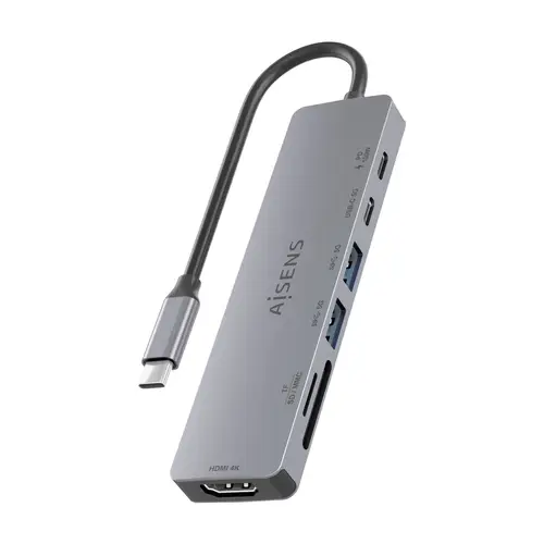 USB-C Dock 7 en 1, USB-C a 1xHDMI, 2xUSB-A, 1xUSB-C, 1xUSB-C PD 100W, 1xSD, 1xMicroSD, Gris, 15cm - Imagen 3