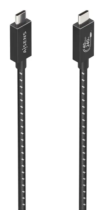 Cable USB4 Gen3x2 Aluminio 40Gbps 8K@60Hz 5A 48V 240W E-Mark, Tipo USB-C/M-USB-C/M, Negro, 0.5m