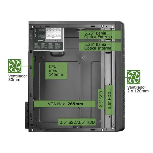 Anima ACM500, Caja PC Micro ATX y Fuente PC 500W, Compacta, USB 3.0, Aluminio - Imagen 7