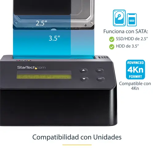 Borrador Autónomo USB 3.0 a SATA III de 1 Bahía para Disco Duro o SSD - Sanitizador - 4Kn - 9 Modos de Borrado - Pantalla LCD - Puerto DB-9 de Impresora - TAA - Imagen 9