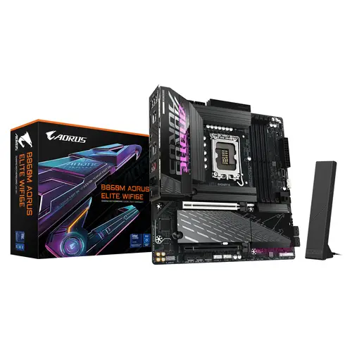 B860M AORUS ELITE WIFI6E Placa base - CPUs Intel Core Ultra, VRM de 12+1+2+1 fases, hasta 9200MHz DDR5, 1xPCIe 5.0 + 2xPCIe 4.0 M.2, LAN 2,5 GbE, WIFI 6E, Thunderbolt - Imagen 1