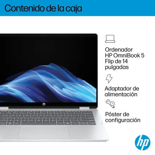 OmniBook 5 Flip 2-in-1 Laptop 14-fp0057ns Intel Core 7 150U 35,6 cm (14") Pantalla táctil 2K 16 GB LPDDR5-SDRAM 1 TB SSD Wi-Fi 6 (802.11ax) Windows 11 Home Plata - Imagen 5