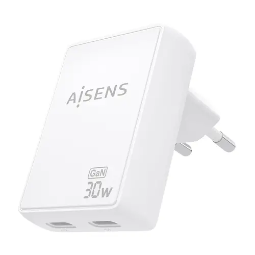 Cargador De Pared GaN Ultra Delgado 30W, 2xUSB-C PD3.0 QC4.0, Blanco - Imagen 2