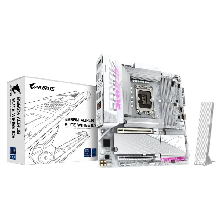 B860M AORUS ELITE WF6E ICE Placa base - CPUs Intel Core Ultra, VRM de 12+1+2+1 fases, hasta 9200MHz DDR5, 1xPCIe 5.0 + 2xPCIe 4.0 M.2, LAN 2,5 GbE, WIFI 6E, USB 4