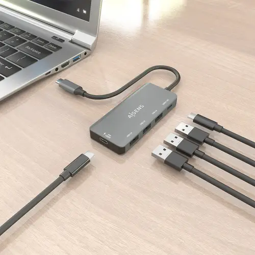 Hub USB 3.1 USB-C, USB-C/M-1xUSB-C PD 100W+1xUSB-C USB3.0/H+3xUSB-A USB2.0/H, Gris, 15cm - Imagen 5