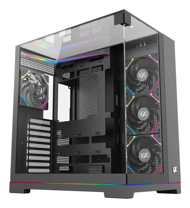 TESSERACT A-RGB, TORRE GAMING, 4x VENTILADORES, 3D ULTRA-PANORAMICO,BTF, TYPO C, ATX, NEGRA