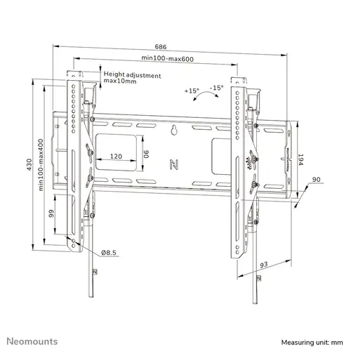 WL35-750BL16 Soporte de pared robusto 42-86" - inclinable - bloqueable - instalación rápida - TÜV - Imagen 20
