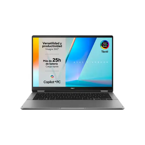 Vivobook 14 Flip OLED TP3407SA-QL064W Copilot+ PC - Ordenador Portátil 14" WUXGA (Intel Core Ultra 7 258V, 32GB RAM, 1TB SSD, Arc Graphics 140V, Windows 11 Home) Gris - Teclado QWERTY español - Imagen 2