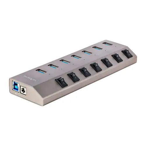 Hub USB-C Autoalimentado de 7 puertos con Interruptores Individuales - Concentrador USB 3.0 a 5 Gbps con Fuente de Alimentación - Ladrón USB Tipo C a USB-A - BC 1.2 - Imagen 1