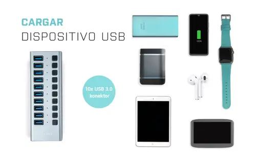 USB 3.0 Charging HUB 10 port + Power Adapter 48 W - Imagen 5