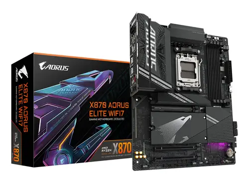 X870 AORUS ELITE WIFI7 Placa Base - Compatible con CPUs AMD Ryzen 9000, 16+2+2 fases VRM, hasta 8000MHz DDR5 (OC), 3xPCIe 5.0 + 1xPCIe 4.0, Wi-Fi 7, LAN 2.5GbE, USB 4 - Imagen 1