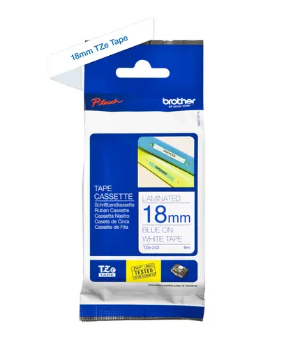 TZE-243 cinta para impresora de etiquetas Azul sobre blanco - Imagen 2