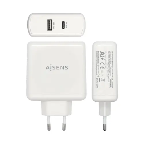 Cargador 57 W, 1x USB-C PD3.0 45 W, 1x USB-A 5 V / 2.4 A 12 W, Blanco - Imagen 2