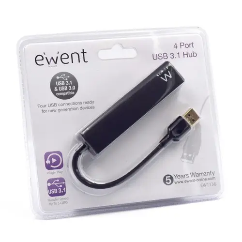 EW1136 hub de interfaz USB 3.2 Gen 1 (3.1 Gen 1) Type-A 480 Mbit/s Negro - Imagen 6