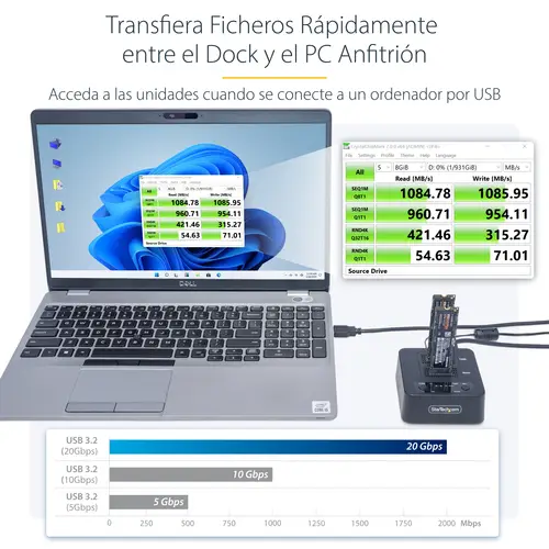 Dock Duplicador Clonador Autónomo 1:1 de Unidad SSD NVMe M.2 - 90GBpm - USB-C 3.2 de 20Gbps - Docking Station USB Tipo C de 2 Bahías - Incluye Cables USB-C/USB-A - Imagen 12