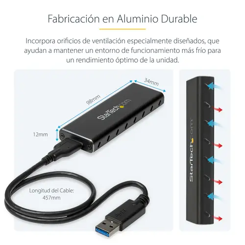 Caja USB 3.0 (5Gbps) a SSD M.2 de Aluminio con UASP - Negro - SATA NGFF M.2 con B Key y B+M Key - Caja Portátil Externa M.2 - No es Compatible con NVMe / AHCI - Imagen 11