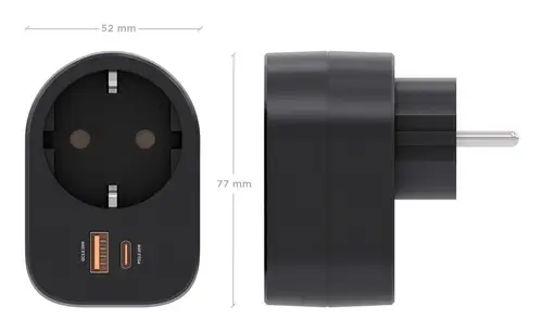 Regleta De Pared Multifuncion Con 1 Toma + 1xUSB-C 20W PD3.0, 1xUSB-A 20W QC3.0, Negro - Imagen 4