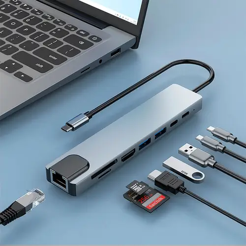 MINIDOCK C81 ALUMINIO USB-C A HDMI 4K/2xUSB-A/PD 100W/USB-C/SD/MICROSD/RJ45 - Imagen 2