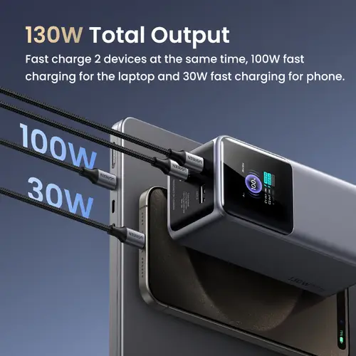 20000mAh 130W Fast Charging Powerbank Litio Gris - Imagen 5