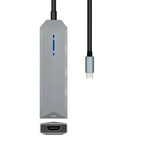 USB-C dock 4 en 1, USB-C a 1xHDMI, 2xUSB, 1xPD, Gris, 15 cm - Imagen 2
