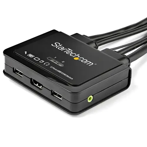 Switch Conmutador KVM de 2 Puertos HDMI - 4K de 60Hz - Switch Conmutador Selector KVM Compacto de Sobremesa Ultra HD UHD con 2 Salidas de Vídeo - con Cables de 1,2m y Audio Incorporado - Conmutado Remoto y Alimentado por el Bus - para MacBook y Thinkpad - Imagen 2