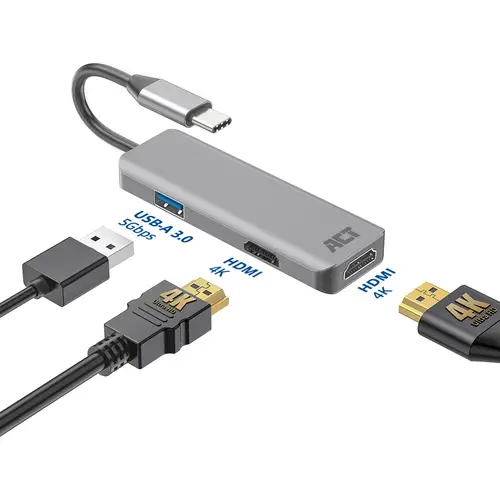 Adaptador multipuerto USB-C 4K para 2 monitores HDMI, puerto de datos USB-A - Imagen 4